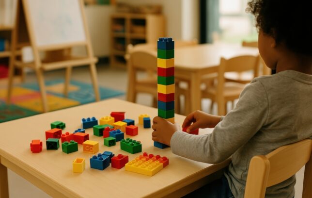 Child building with colourful blocks